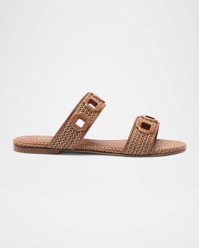 Milan Raffia Dual-Band Slide Sandals